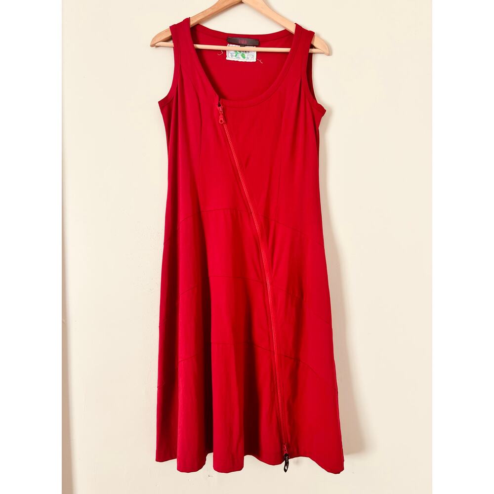 Euro Style Rimini Tank Dress Red Asymmetrical Zipper Front 2 M L Lagenlook Artsy